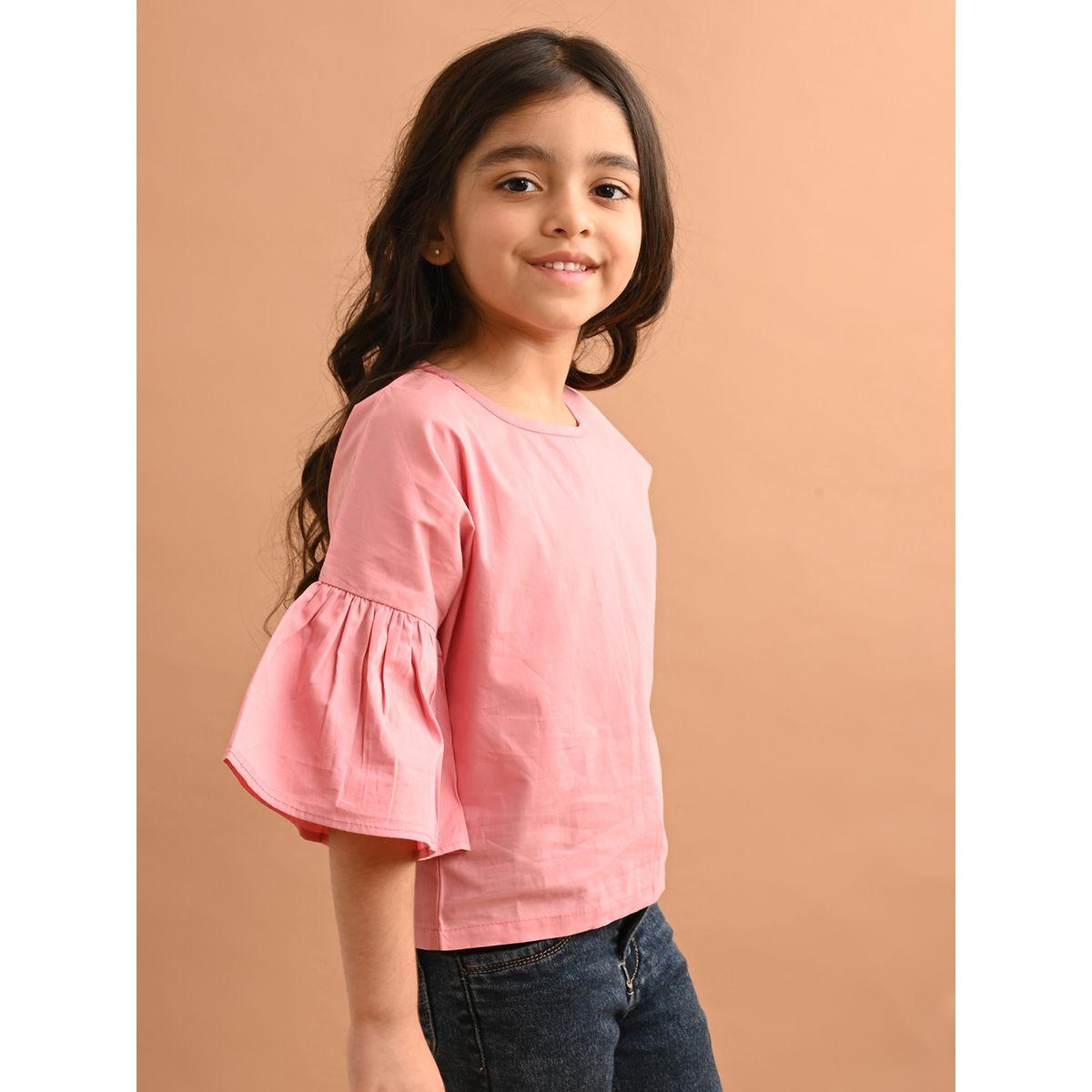 LilPicks X Styli  Solid Bell Sleeves Top-girls-clothing-blousesandshirts-image-4