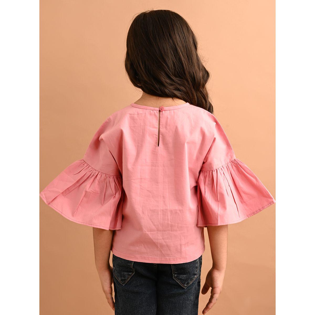 بلوزة سادة مع اكمام بنمط جرس ليل بيكس × ستايلي-girls-clothing-blousesandshirts-image-5