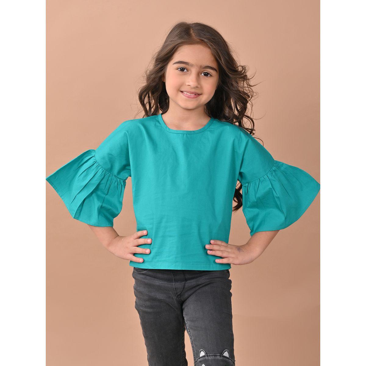 LilPicks X Styli  Solid Bell Sleeves Top-girls-clothing-blousesandshirts-image-3