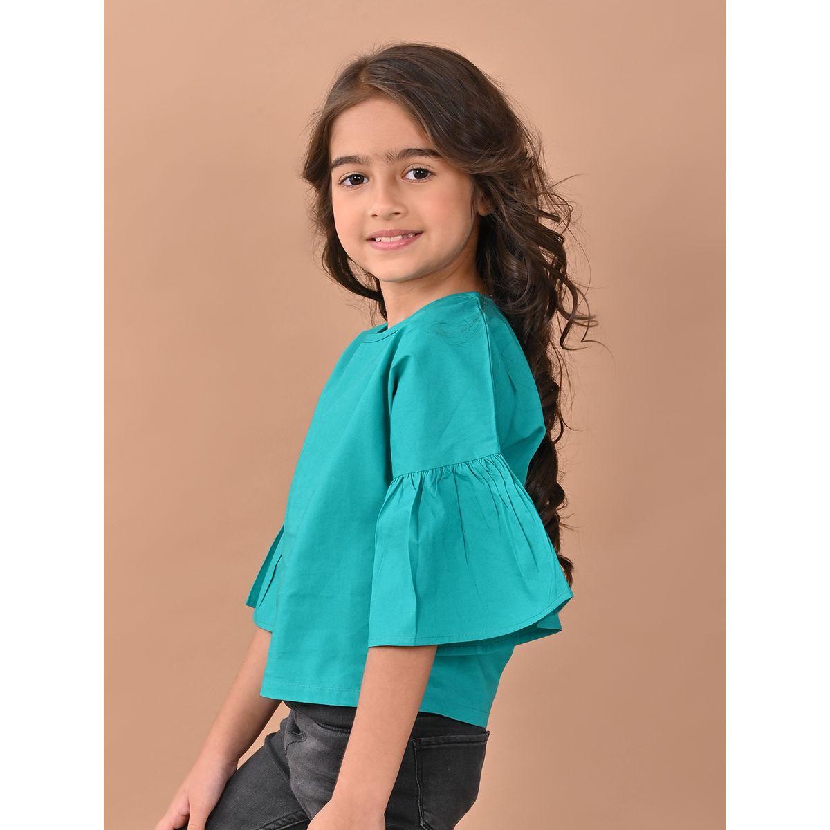 LilPicks X Styli  Solid Bell Sleeves Top-girls-clothing-blousesandshirts-image-4
