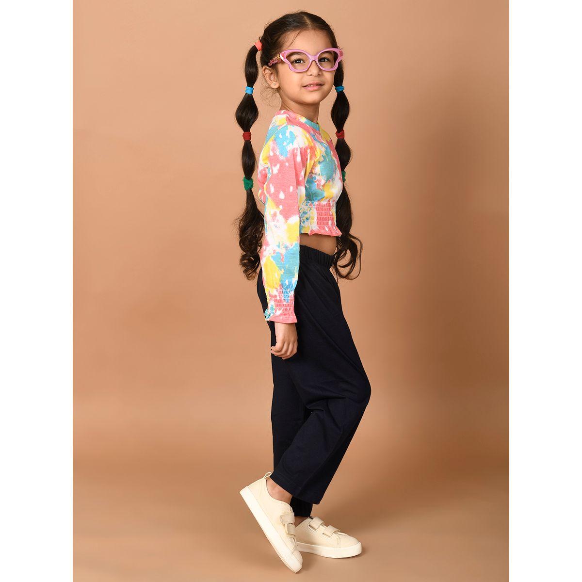 LilPicks X Styli  Tie Dye Print Crop Top & Pants Set-girls-clothing-setsandcoords-image-1