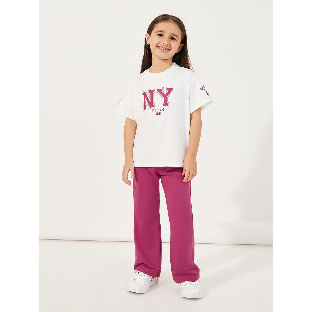 Styli Elevate Oversized Logo Print T-Shirt & Flared Joggers Co-Ords Set-girls-clothing-setsandcoords-image-1