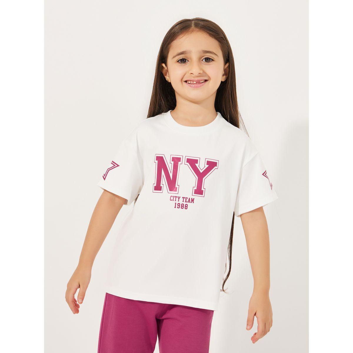 Styli Elevate Oversized Logo Print T-Shirt & Flared Joggers Co-Ords Set-girls-clothing-setsandcoords-image-2
