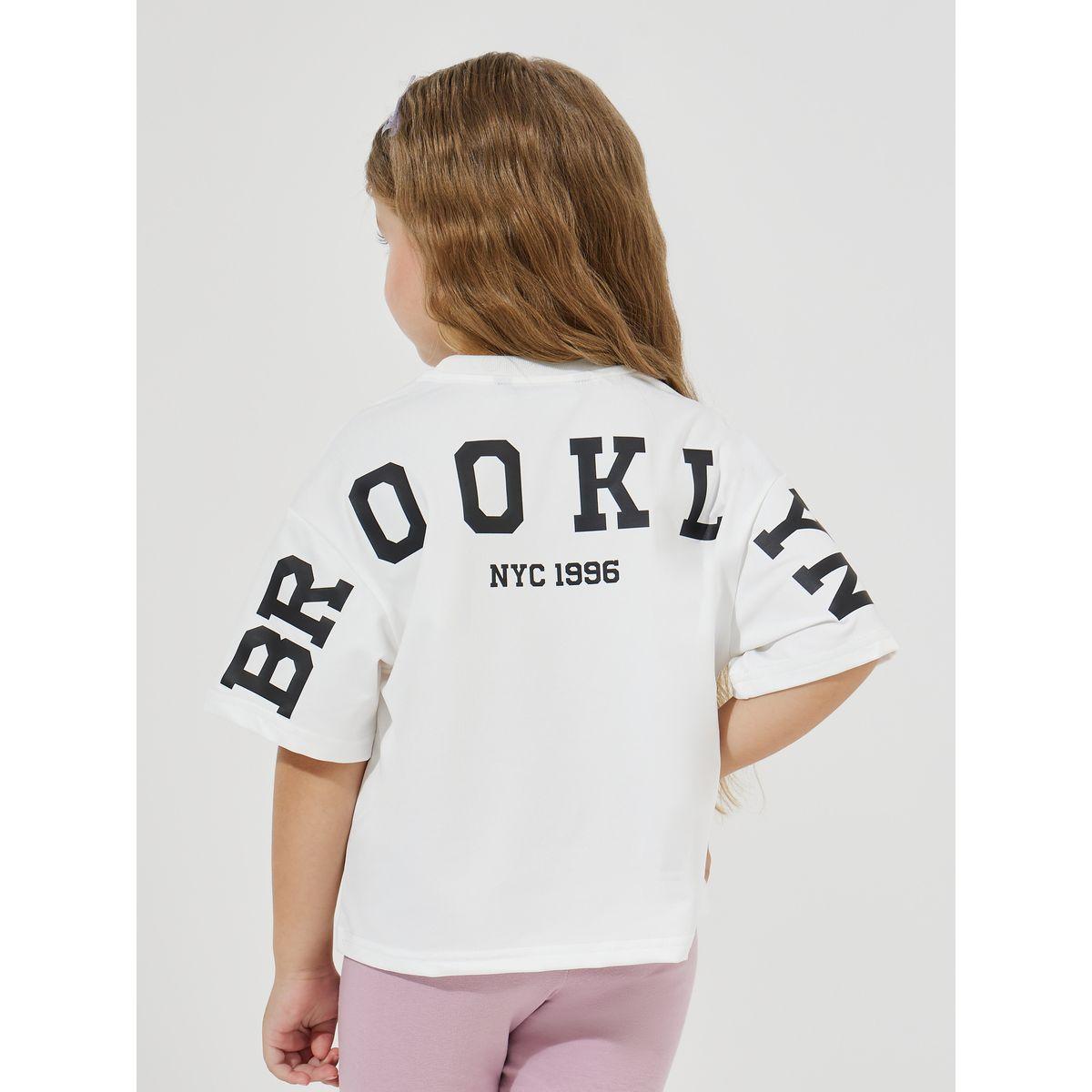 تيشيرت بوكسي قصير بطبعة بروكلين-girls-clothing-tshirts-image-1