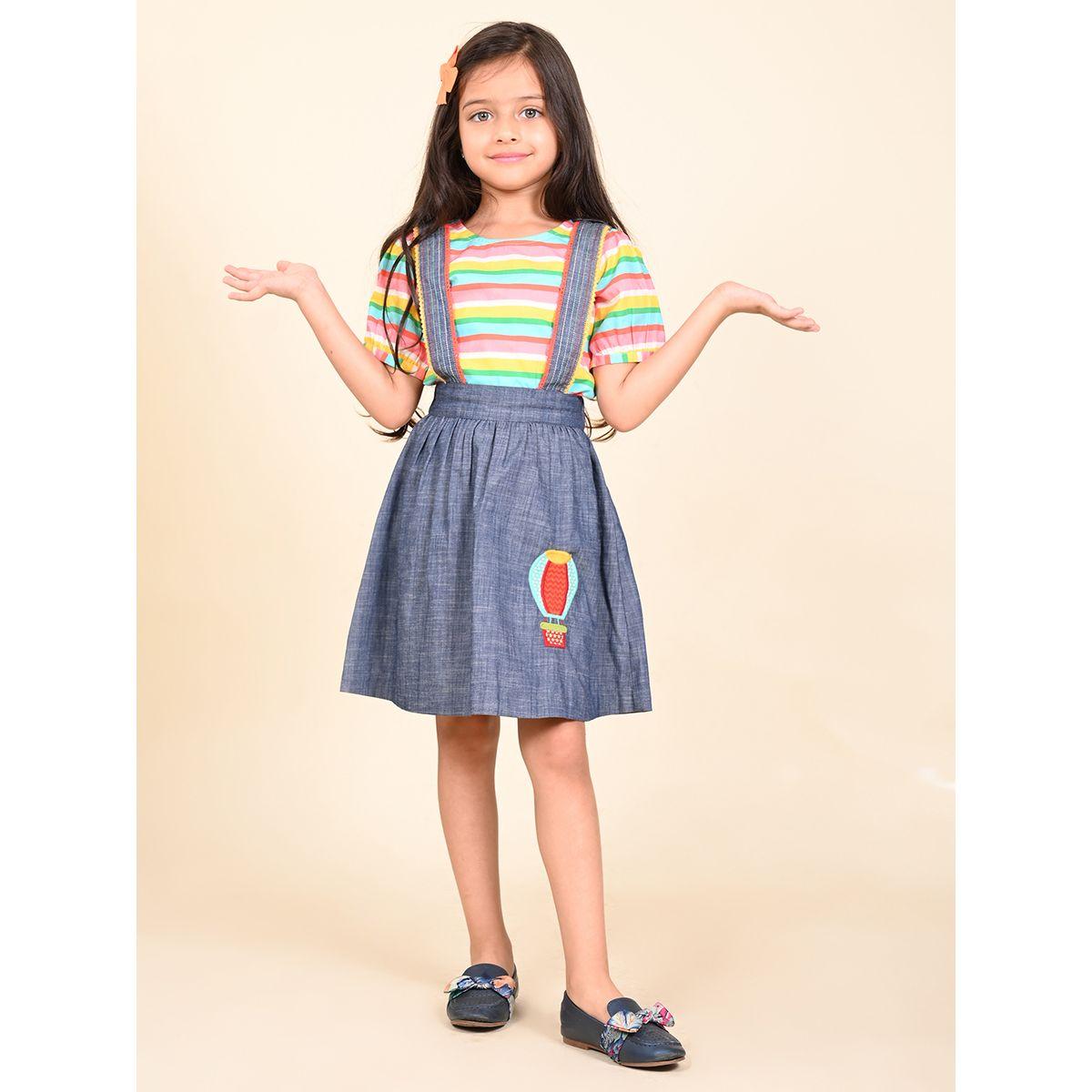 LilPicks X Styli  Striped Top & Denim Dungaree Set-girls-clothing-setsandcoords-image-2