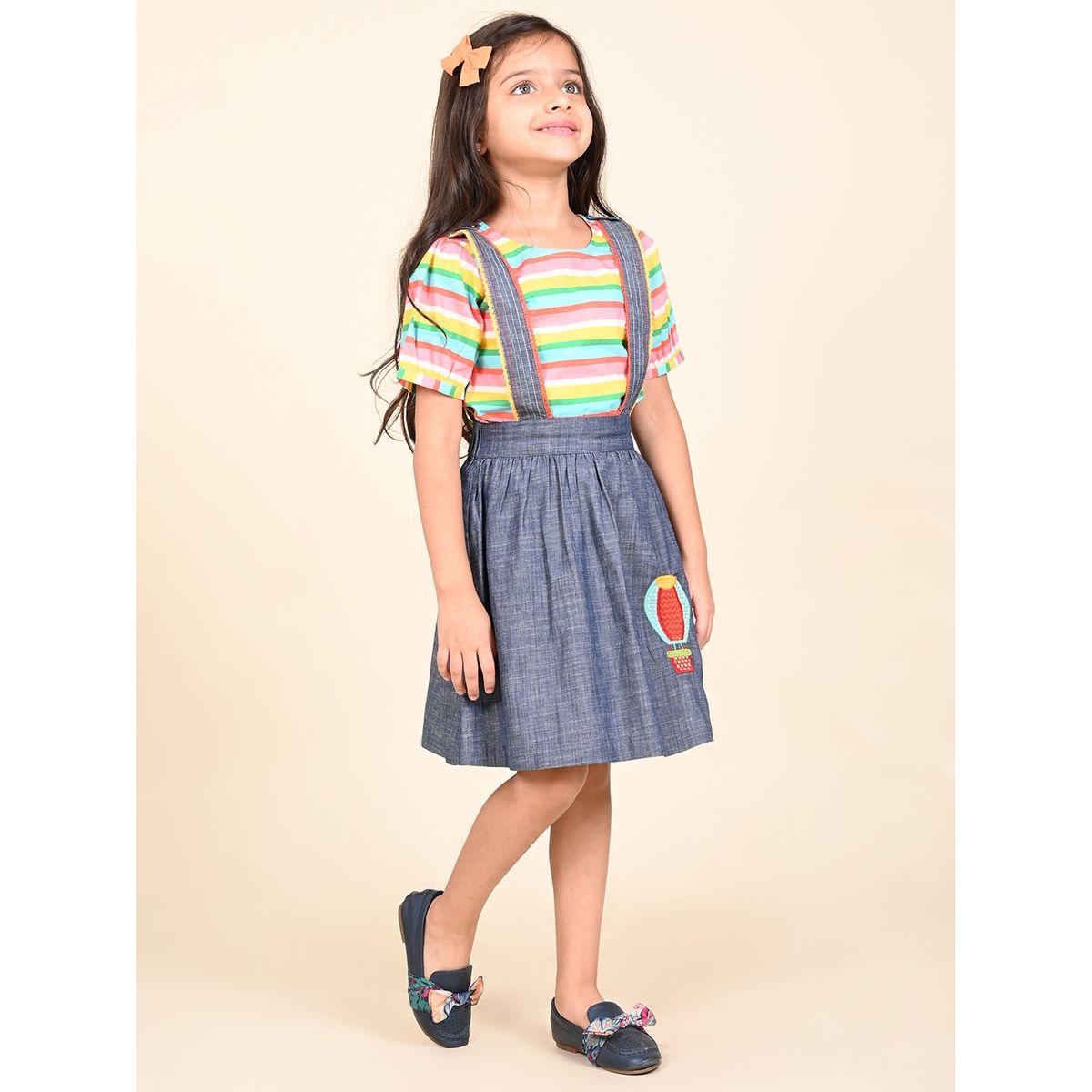 LilPicks X Styli  Striped Top & Denim Dungaree Set-girls-clothing-setsandcoords-image-3