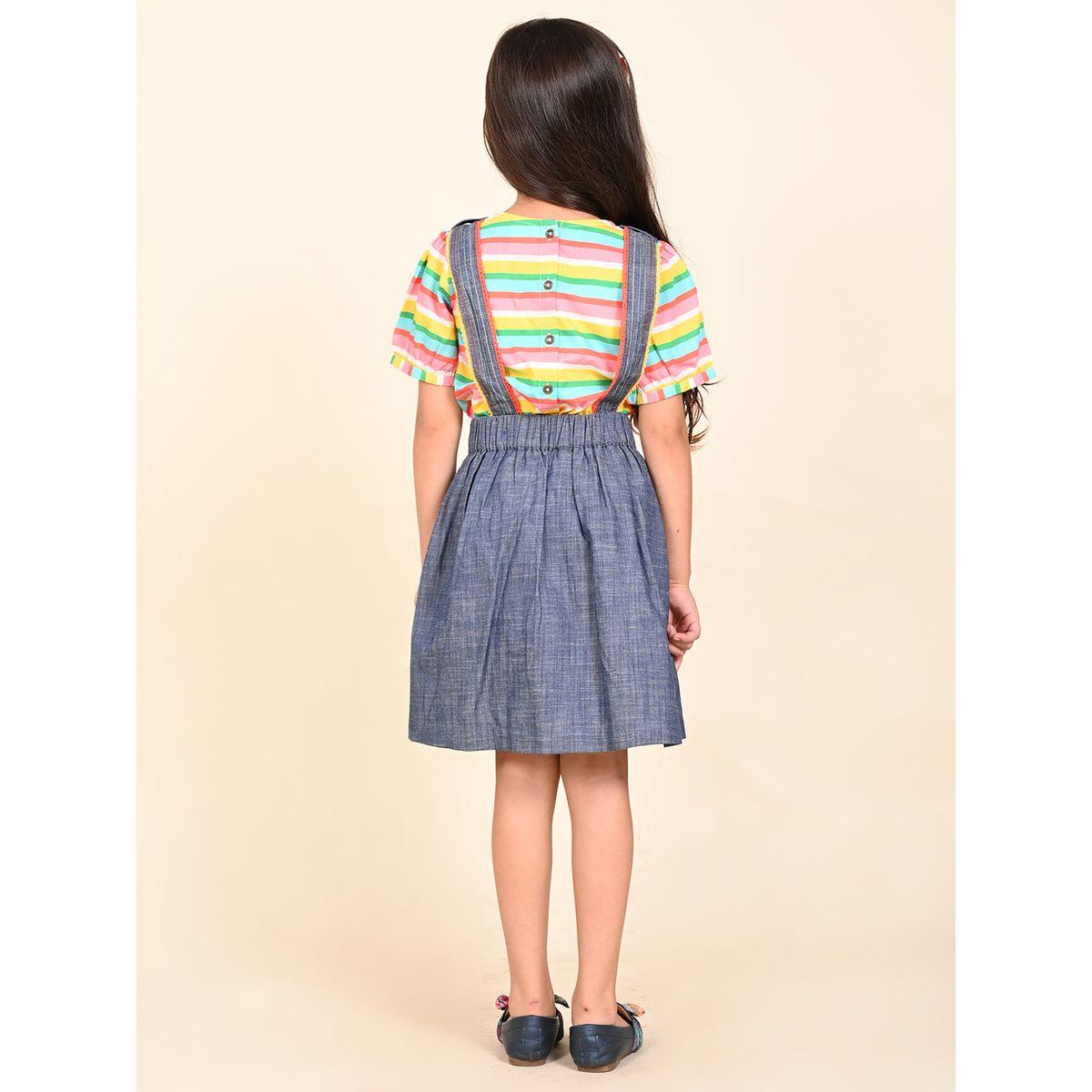 LilPicks X Styli  Striped Top & Denim Dungaree Set-girls-clothing-setsandcoords-image-4