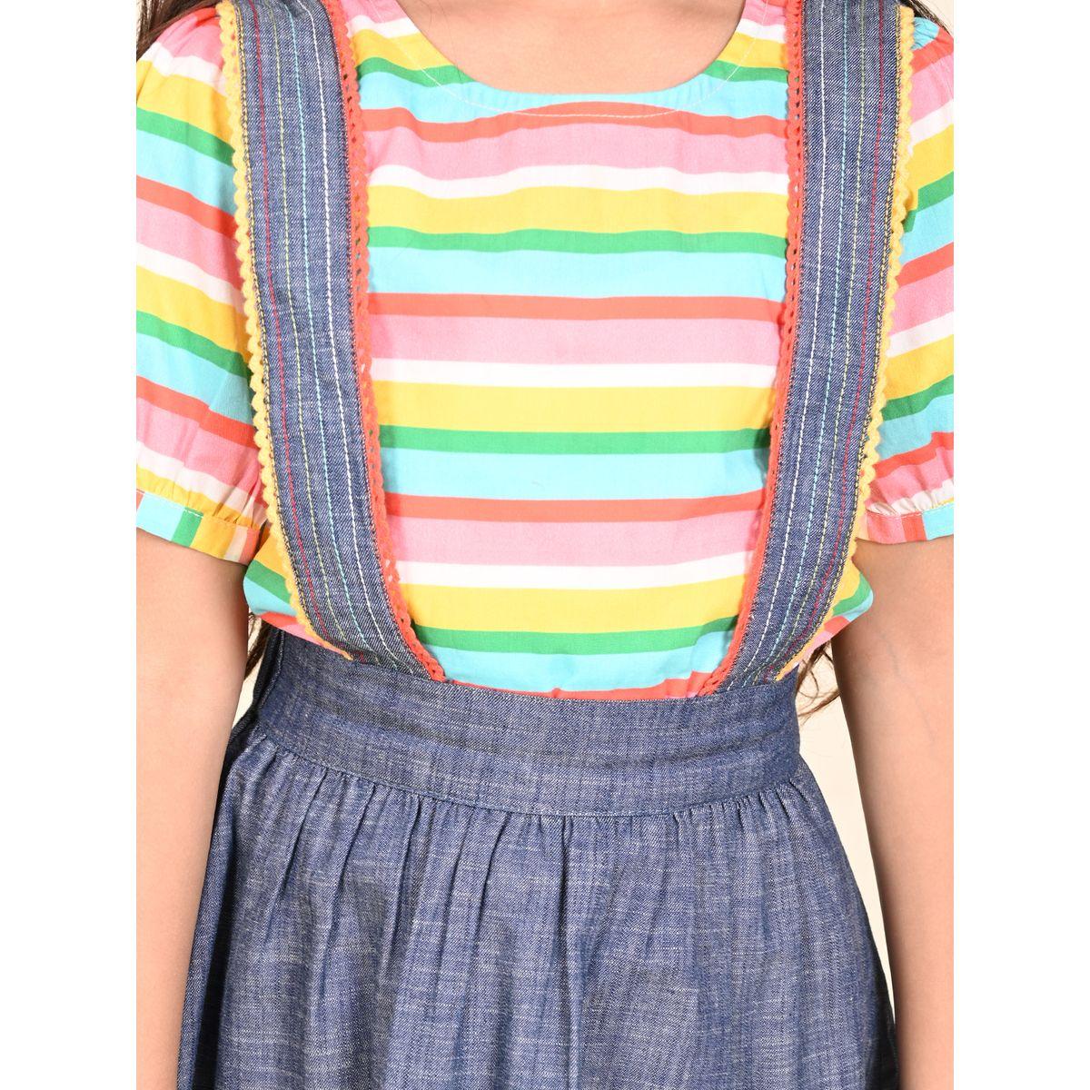 LilPicks X Styli  Striped Top & Denim Dungaree Set-girls-clothing-setsandcoords-image-5