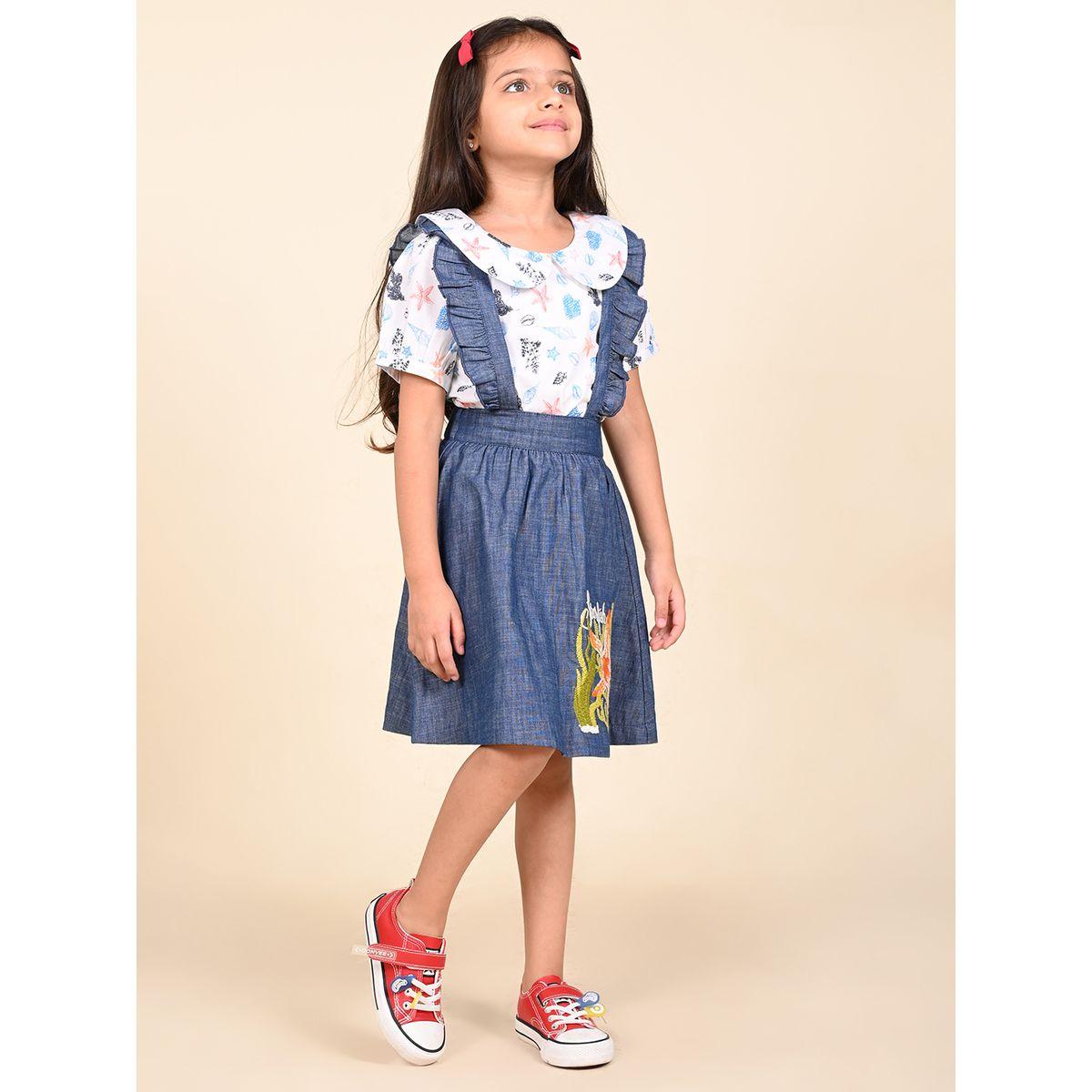 LilPicks X Styli  Aquatic Print Top & Denim Dungaree Set-girls-clothing-setsandcoords-image-2