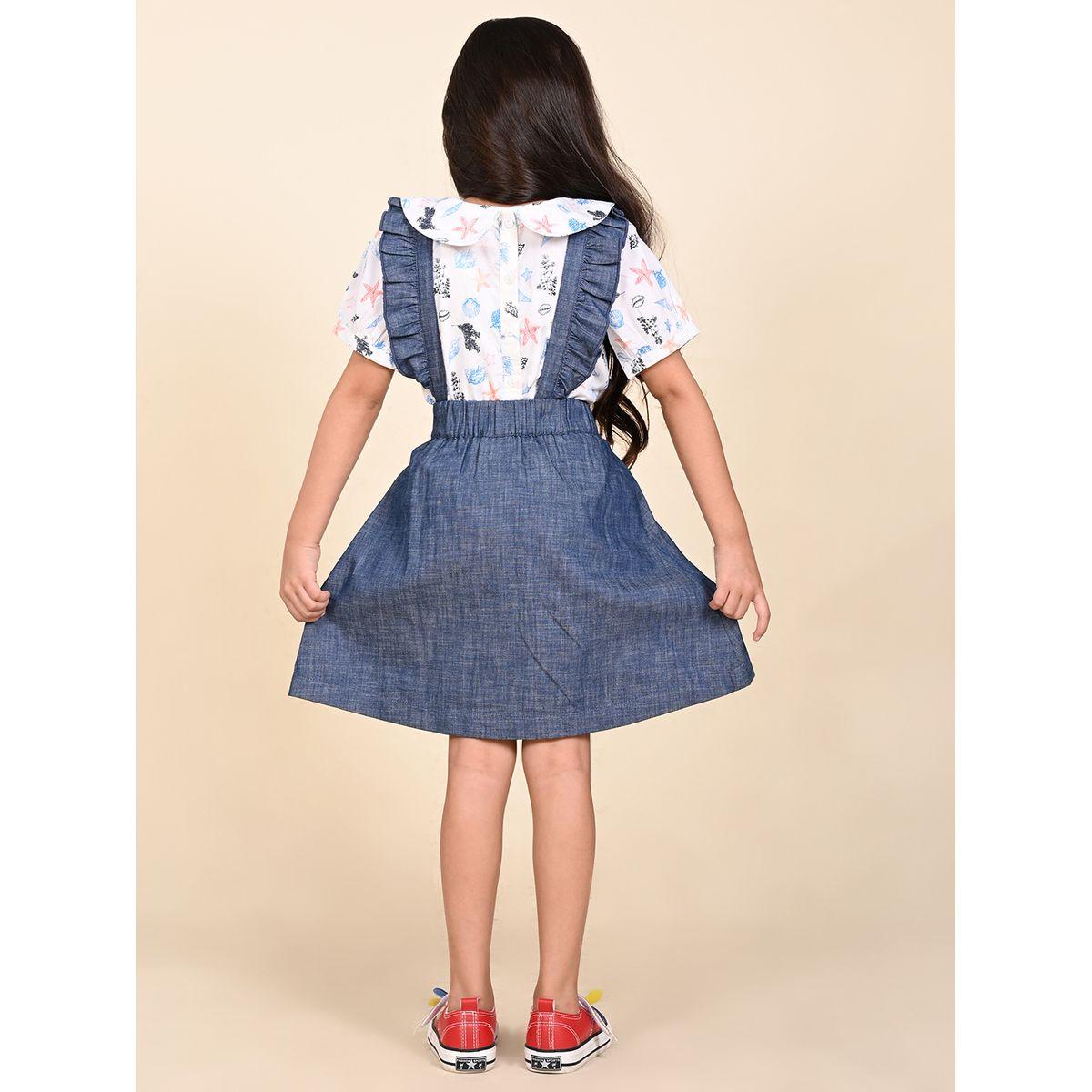 LilPicks X Styli  Aquatic Print Top & Denim Dungaree Set-girls-clothing-setsandcoords-image-4