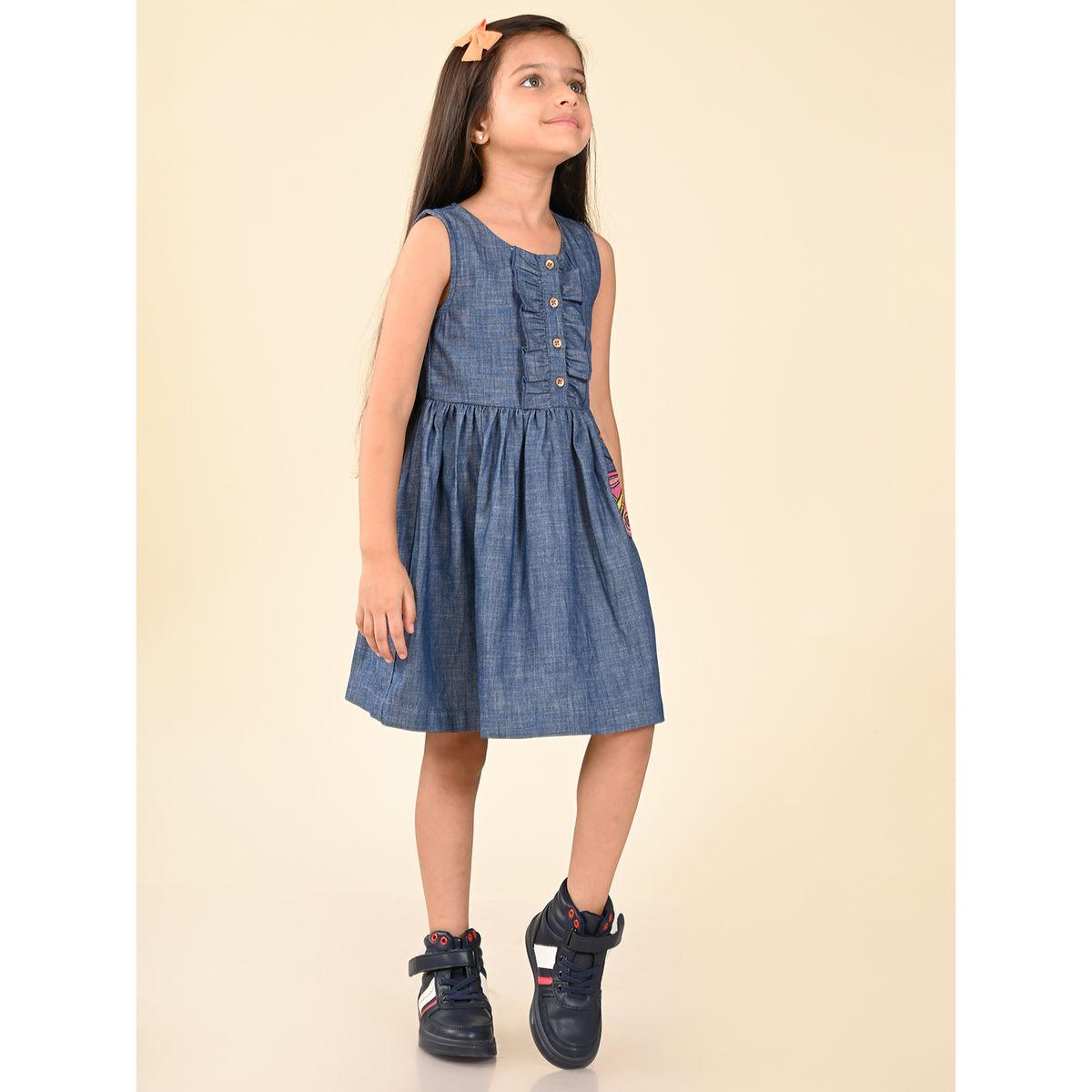 LilPicks X Styli  Embroidered Butterfly Denim Dress-girls-clothing-dressesandjumpsuits-image-1