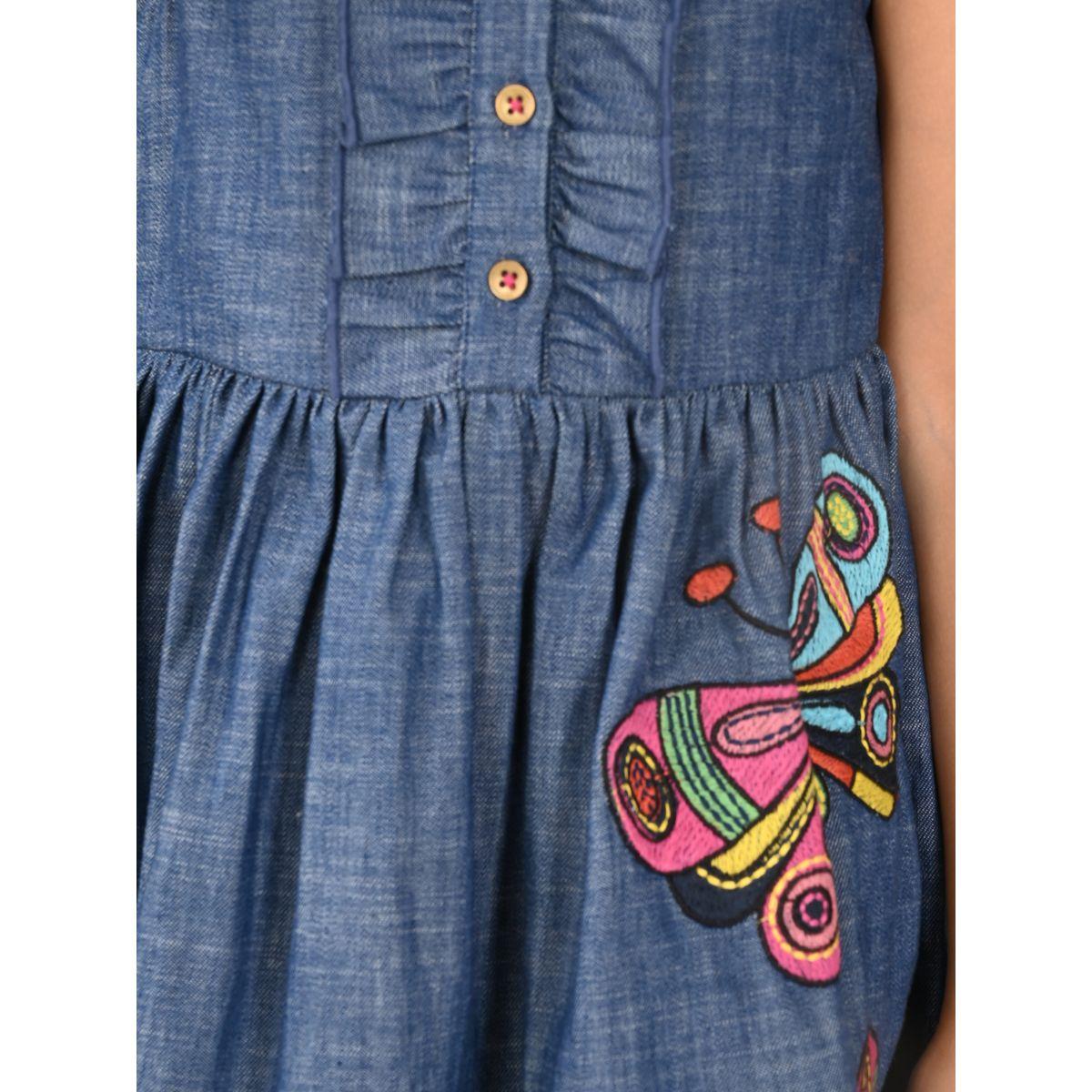 LilPicks X Styli  Embroidered Butterfly Denim Dress-girls-clothing-dressesandjumpsuits-image-3