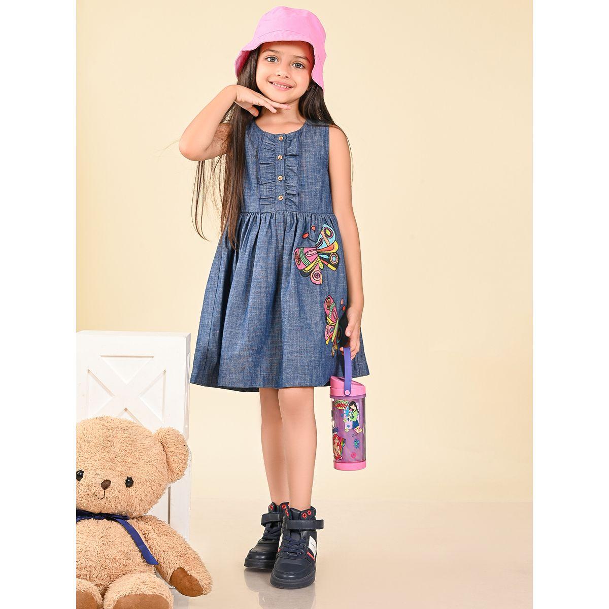 LilPicks X Styli  Embroidered Butterfly Denim Dress-girls-clothing-dressesandjumpsuits-image-4