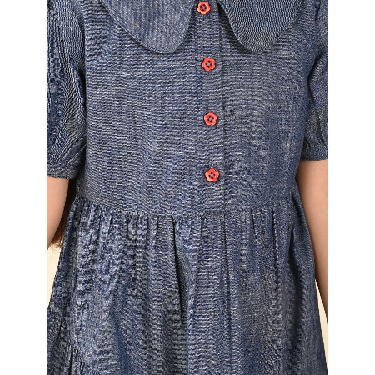 LilPicks X Styli  Solid Button Detail Tiered Denim Dress-girls-clothing-dressesandjumpsuits-image-5