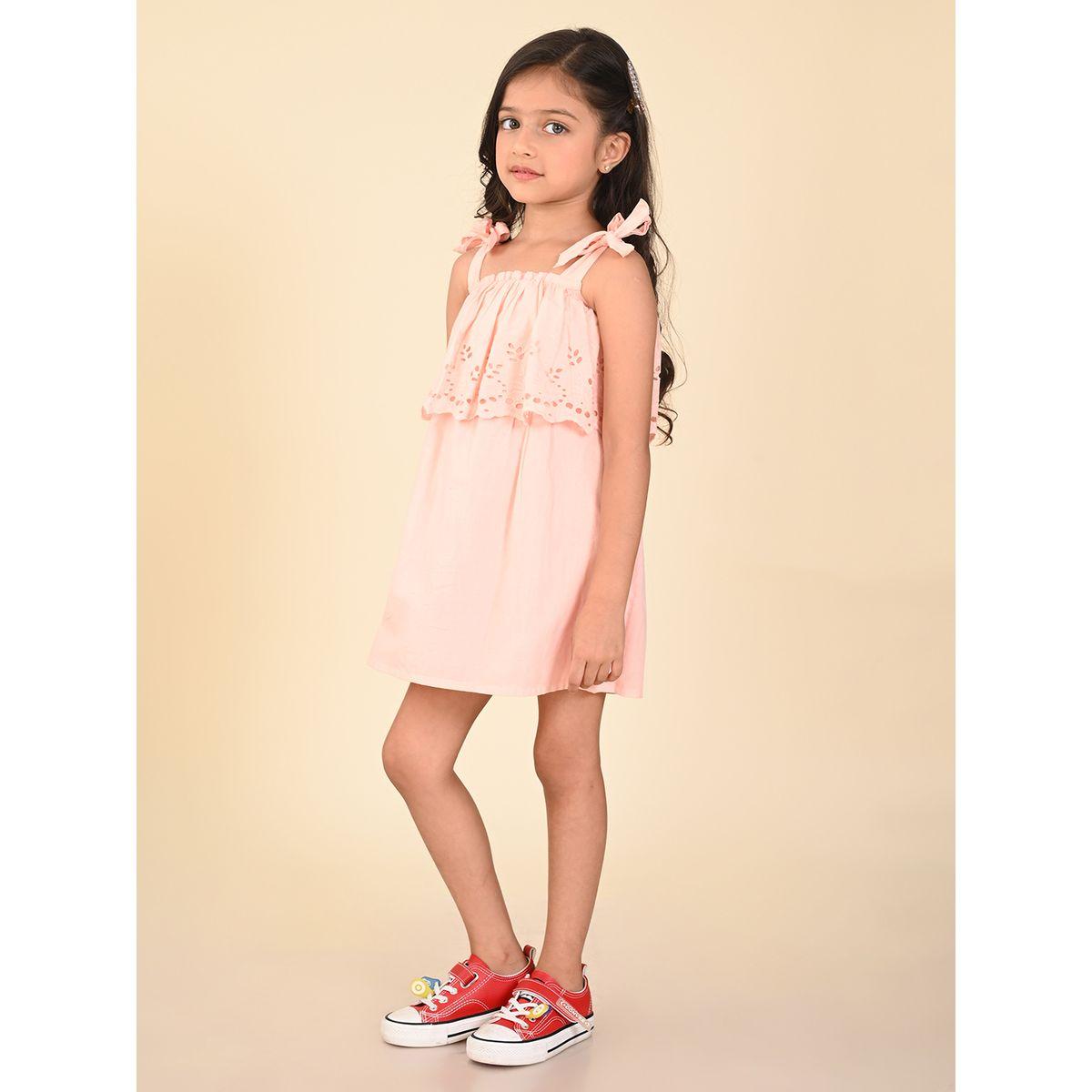 LilPicks X Styli  Schiffli Embroidered Shoulder Tie-Up Dress-girls-clothing-dressesandjumpsuits-image-3