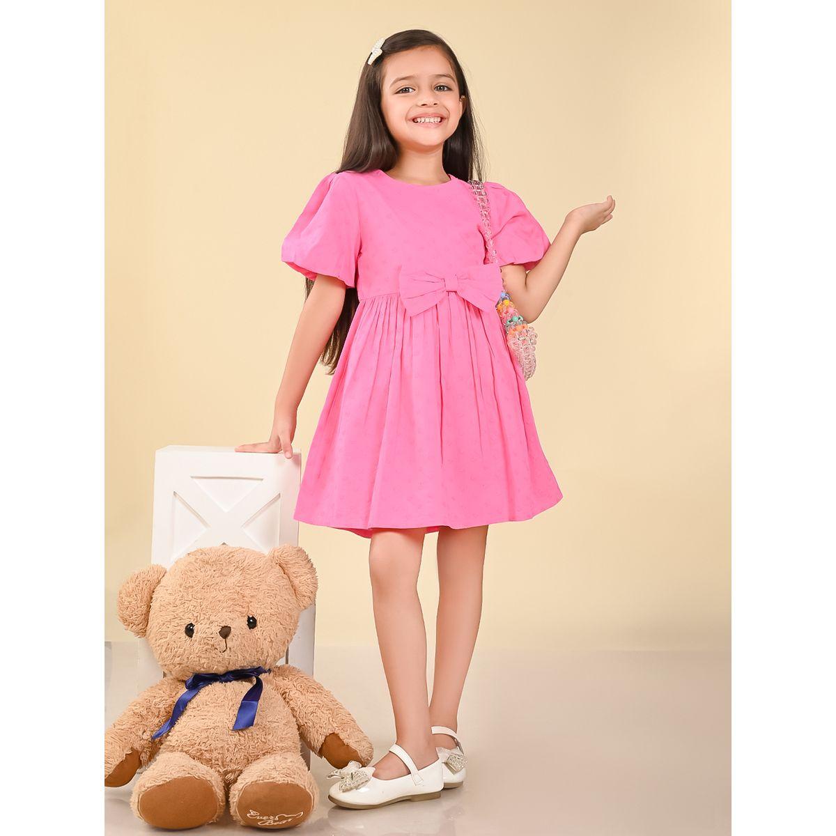 فستان مُطرّز بزهور ومزين بفيونكة ليل بيكس × ستايلي-girls-clothing-dressesandjumpsuits-image-1