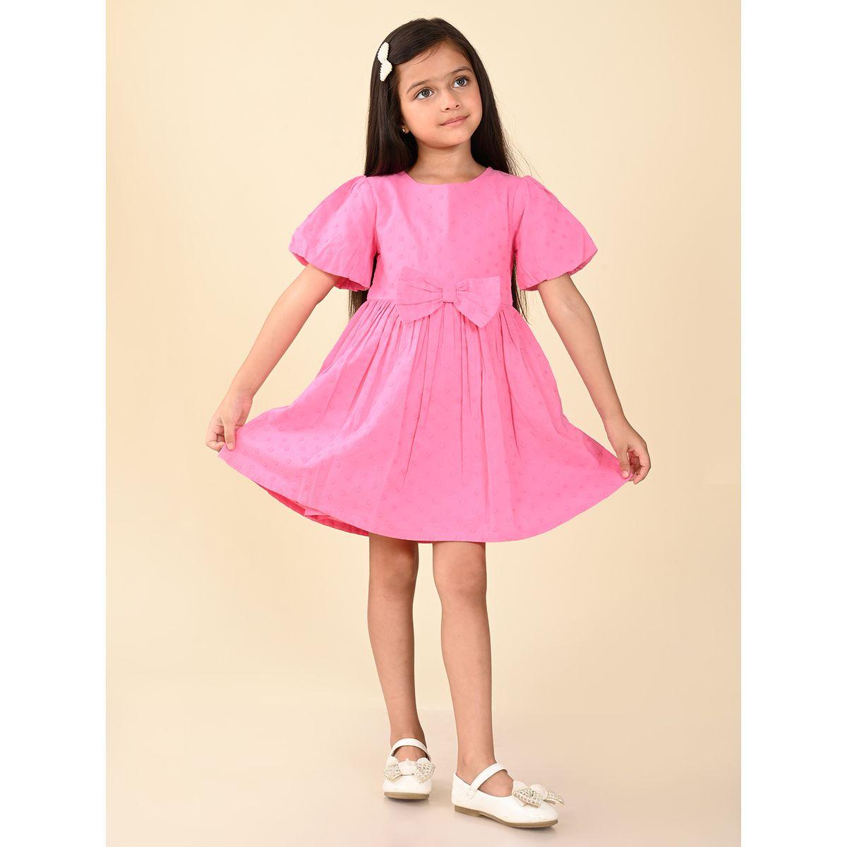 فستان مُطرّز بزهور ومزين بفيونكة ليل بيكس × ستايلي-girls-clothing-dressesandjumpsuits-image-2