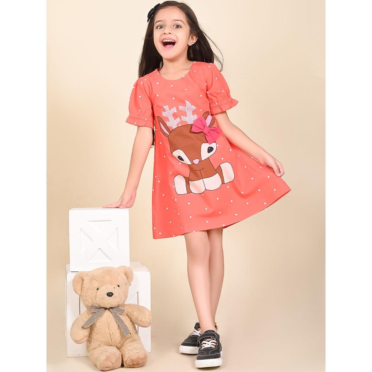 فستان كاجوال مطبع بطبعة جرافيك ليل بيكس × ستايلي-girls-clothing-dressesandjumpsuits-image-1