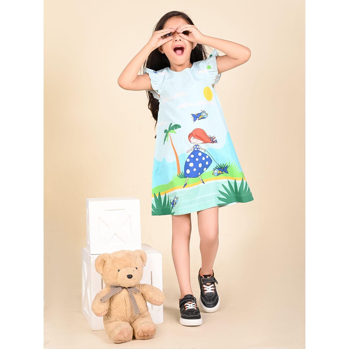فستان كاجوال مطبع بطبعة جرافيك ليل بيكس × ستايلي-girls-clothing-dressesandjumpsuits-image-1