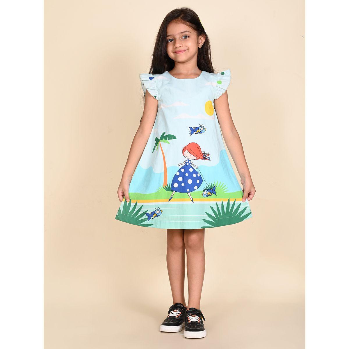 فستان كاجوال مطبع بطبعة جرافيك ليل بيكس × ستايلي-girls-clothing-dressesandjumpsuits-image-2