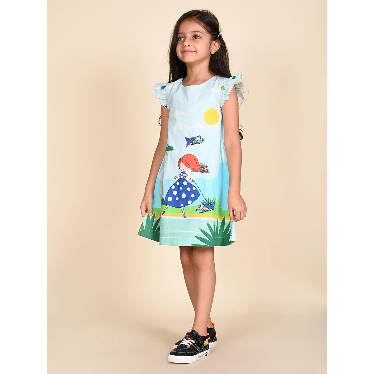 فستان كاجوال مطبع بطبعة جرافيك ليل بيكس × ستايلي-girls-clothing-dressesandjumpsuits-image-3