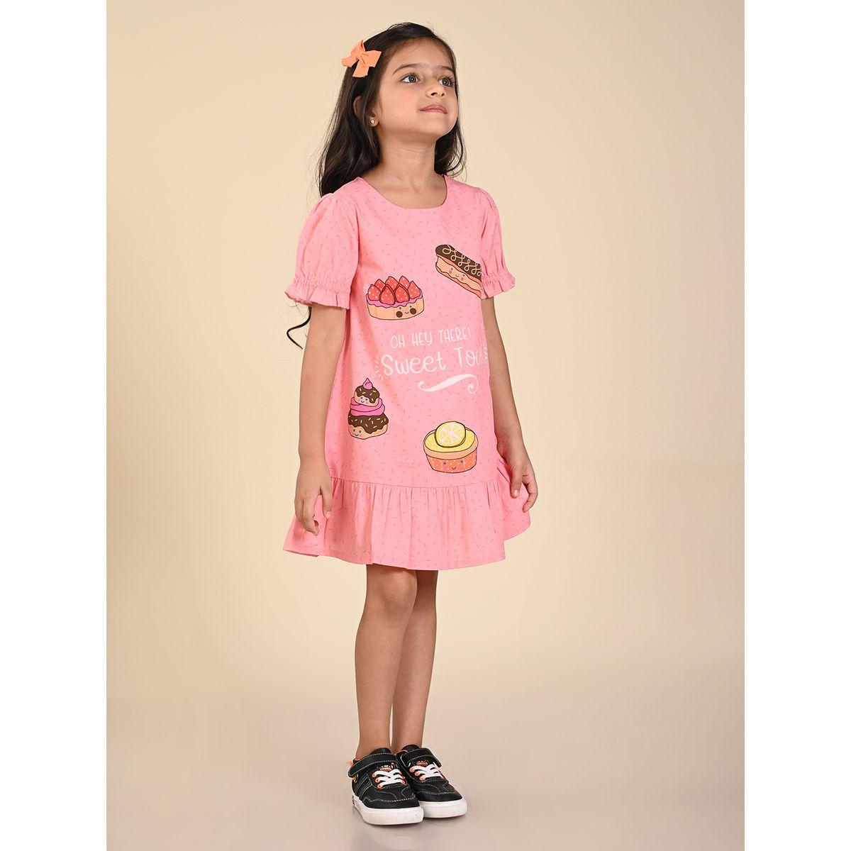 فستان كاجوال مطبع بطبعة جرافيك ليل بيكس × ستايلي-girls-clothing-dressesandjumpsuits-image-3