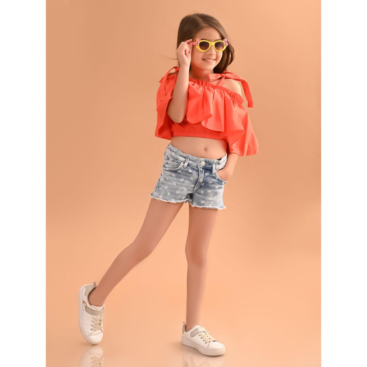 LilPicks X Styli  Cold Shoulder Sleeves Layered Crop Top-girls-clothing-blousesandshirts-image-1