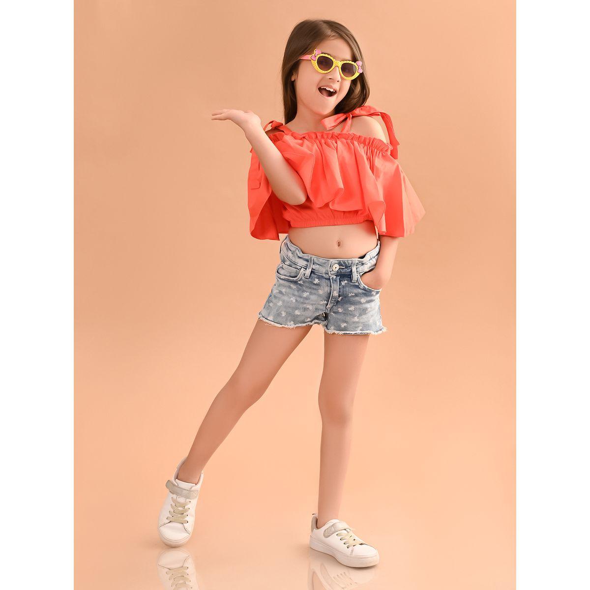 LilPicks X Styli  Cold Shoulder Sleeves Layered Crop Top-girls-clothing-blousesandshirts-image-2