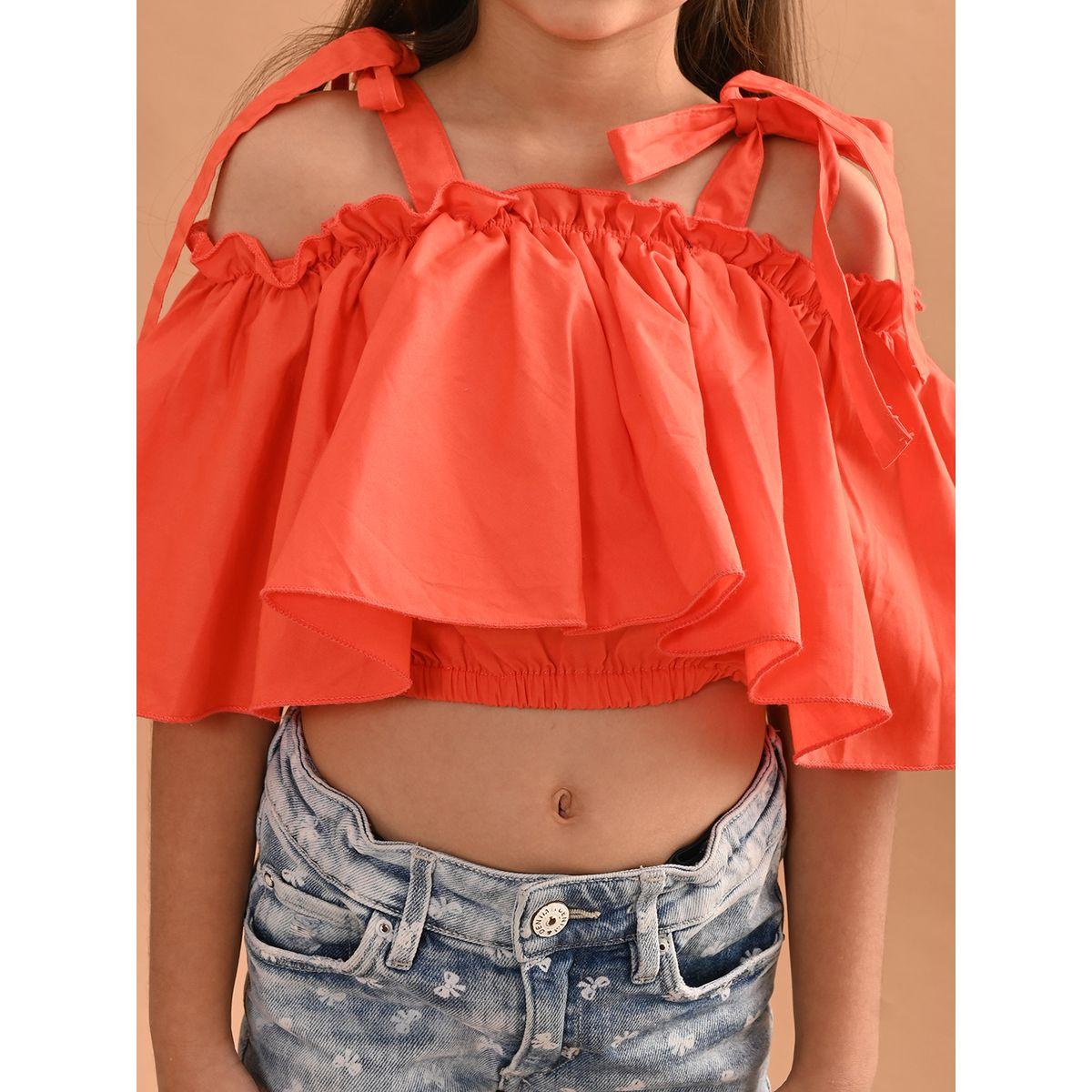 LilPicks X Styli  Cold Shoulder Sleeves Layered Crop Top-girls-clothing-blousesandshirts-image-4