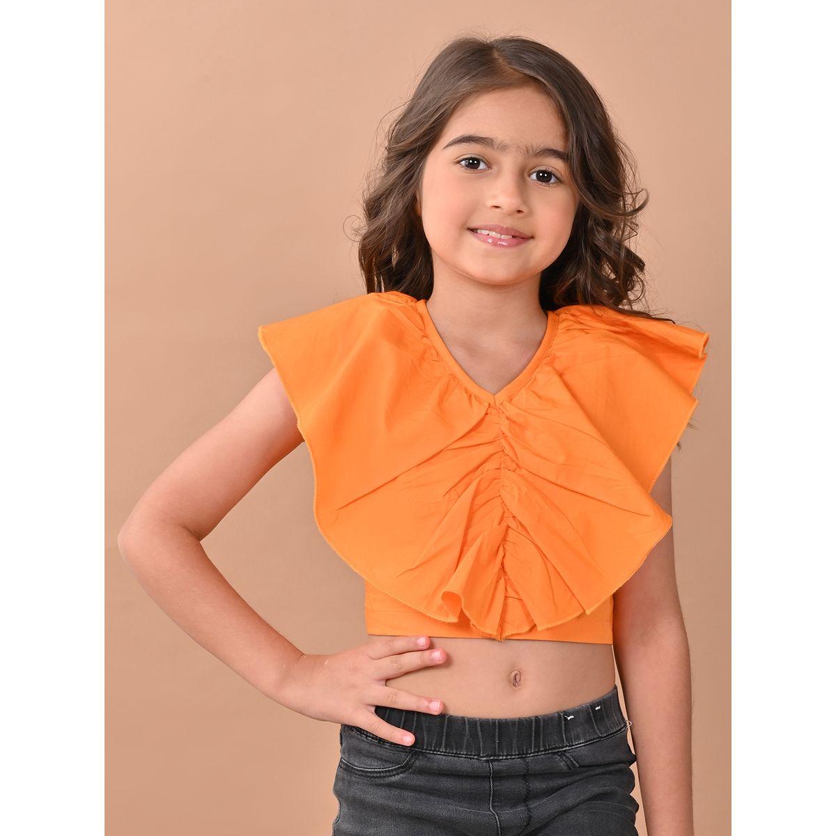 LilPicks X Styli  Ruffled V Neck Crop Top-girls-clothing-blousesandshirts-image-3