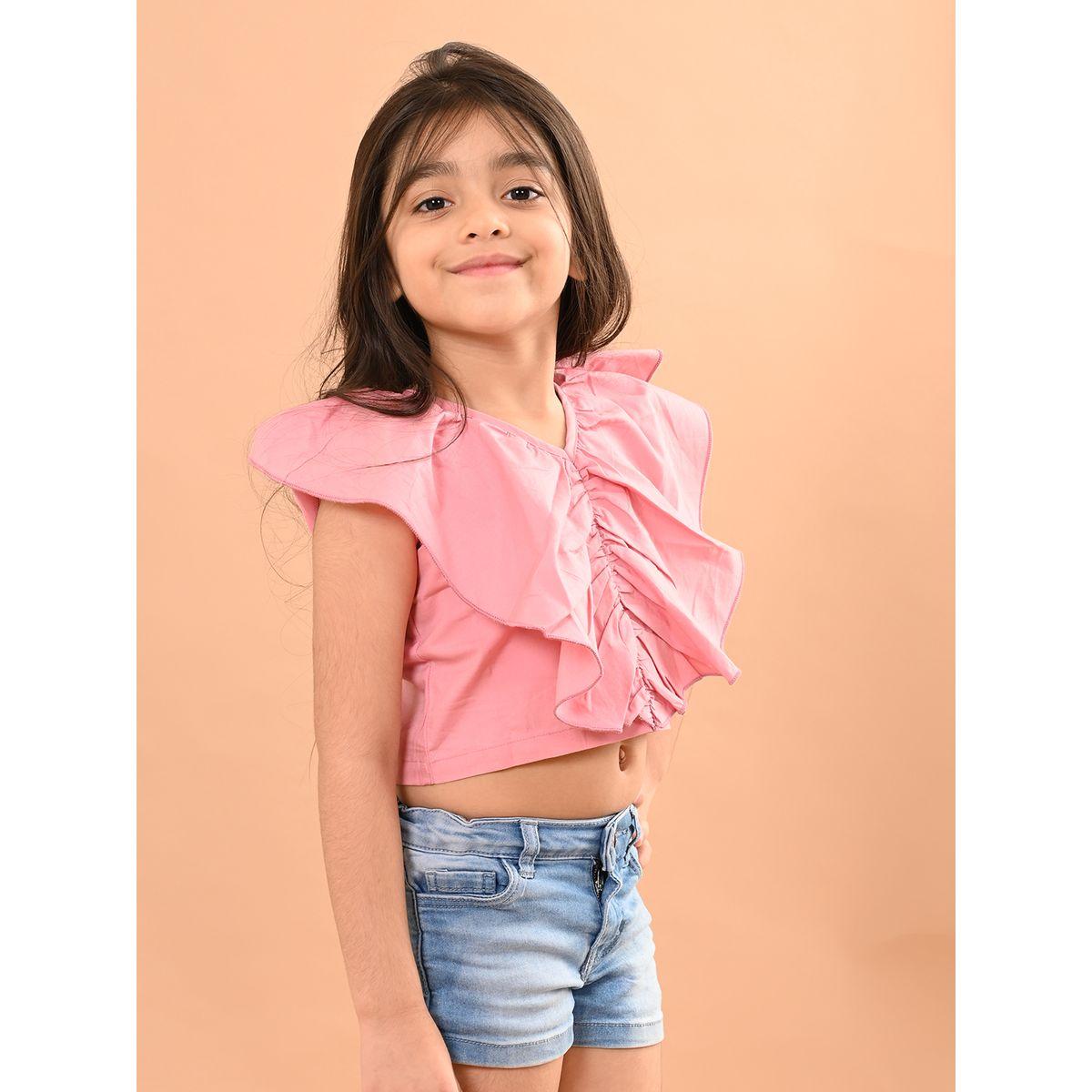LilPicks X Styli  Ruffled V Neck Crop Top-girls-clothing-blousesandshirts-image-2