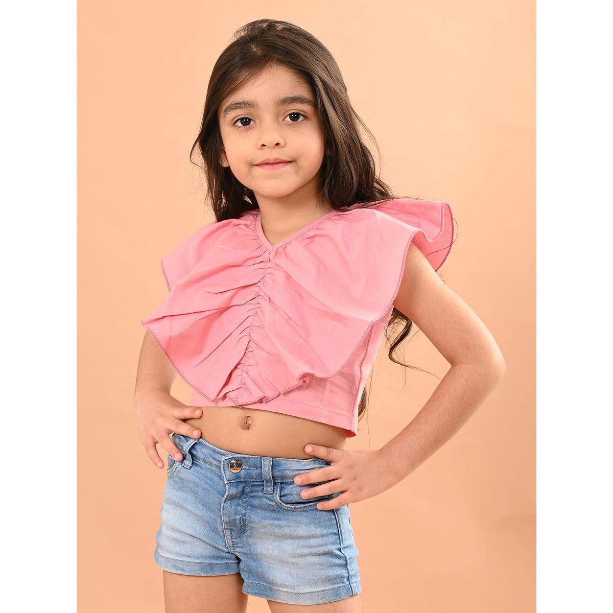 LilPicks X Styli  Ruffled V Neck Crop Top-girls-clothing-blousesandshirts-image-3
