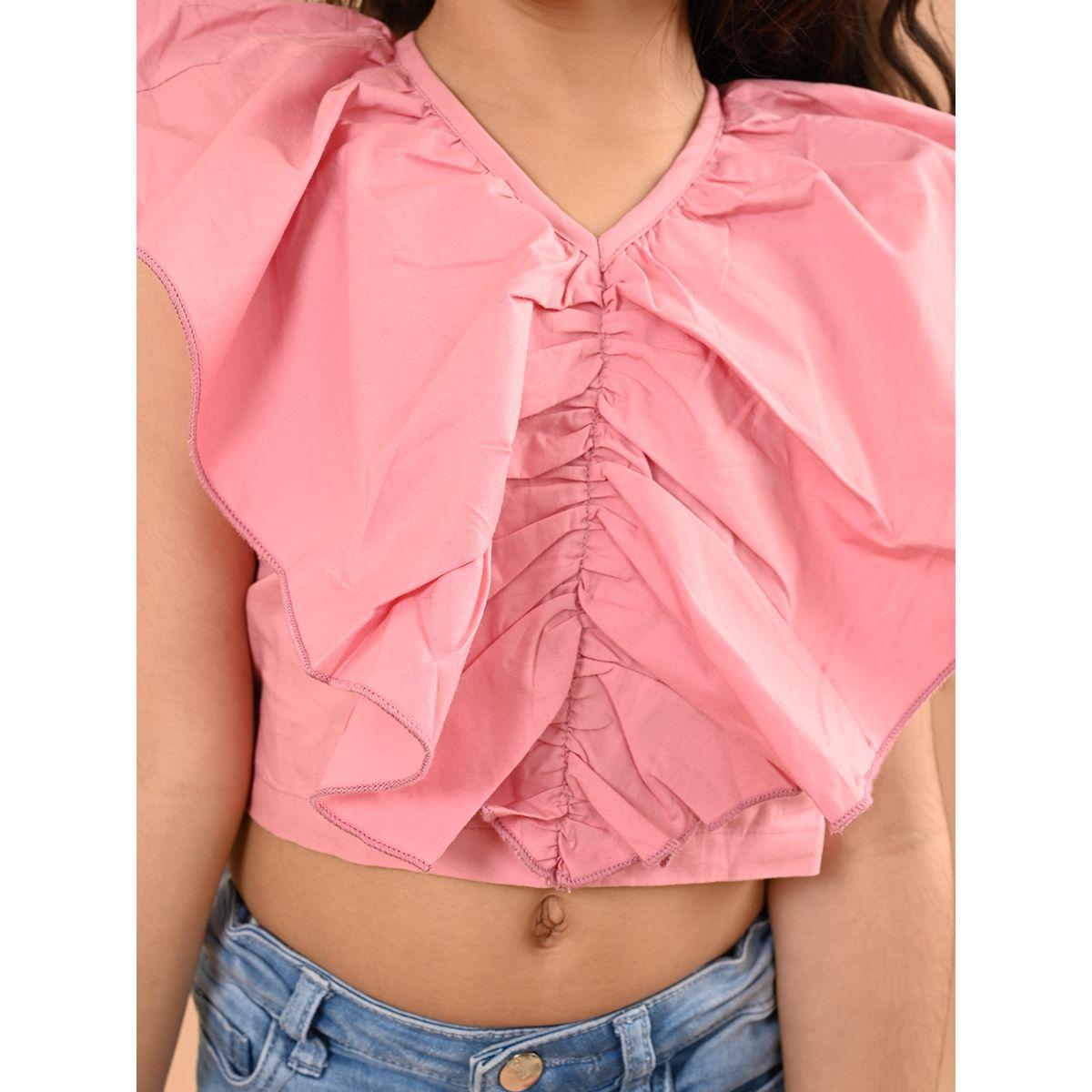 LilPicks X Styli  Ruffled V Neck Crop Top-girls-clothing-blousesandshirts-image-5