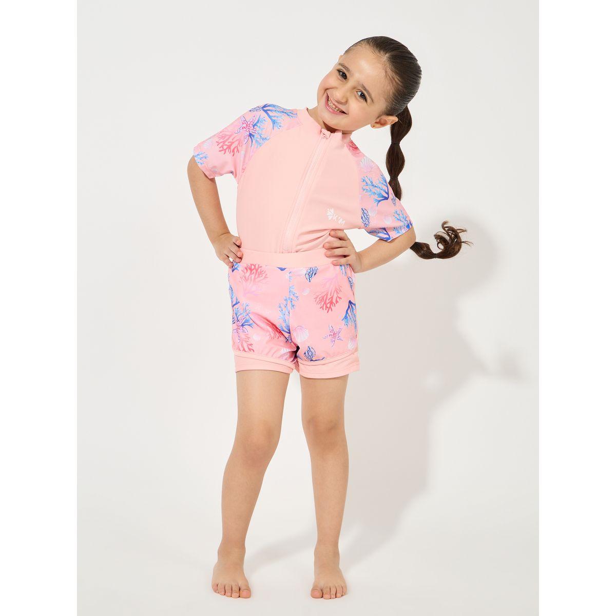 Styli Floral Raglan Sleeve Top & Quick-Drying Shorts Set-girls-clothing-swimwear-image-1