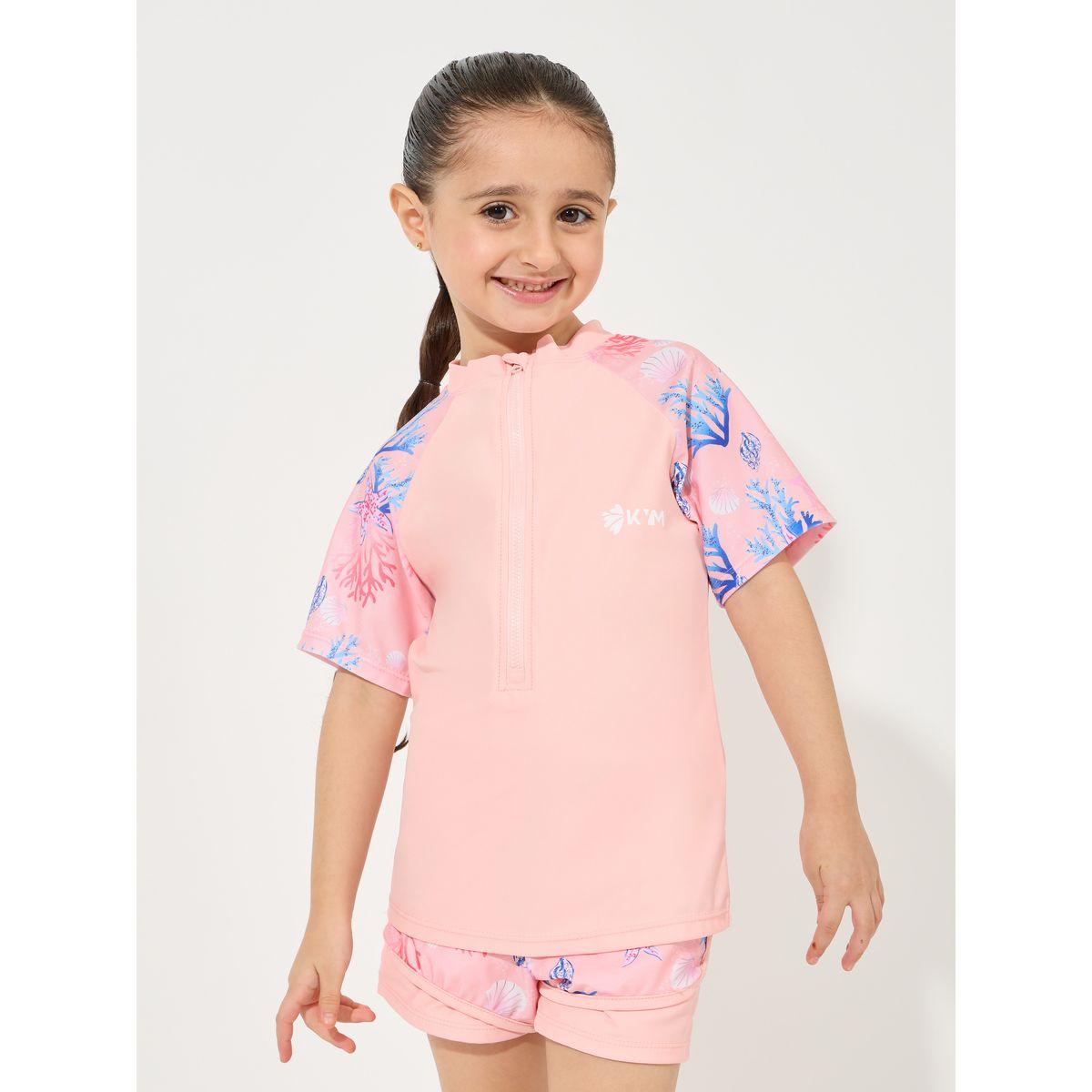 Styli Floral Raglan Sleeve Top & Quick-Drying Shorts Set-girls-clothing-swimwear-image-2