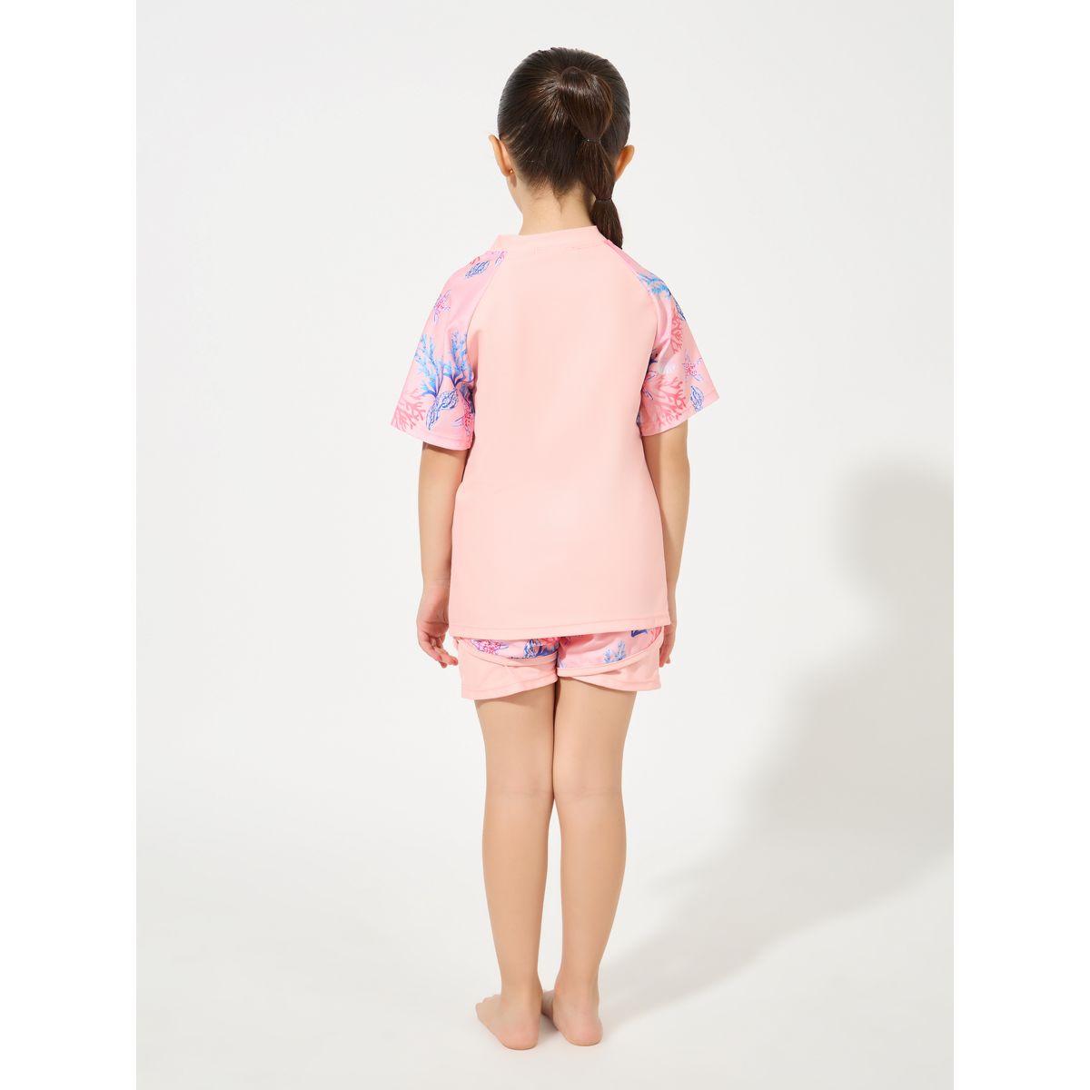 Styli Floral Raglan Sleeve Top & Quick-Drying Shorts Set-girls-clothing-swimwear-image-4