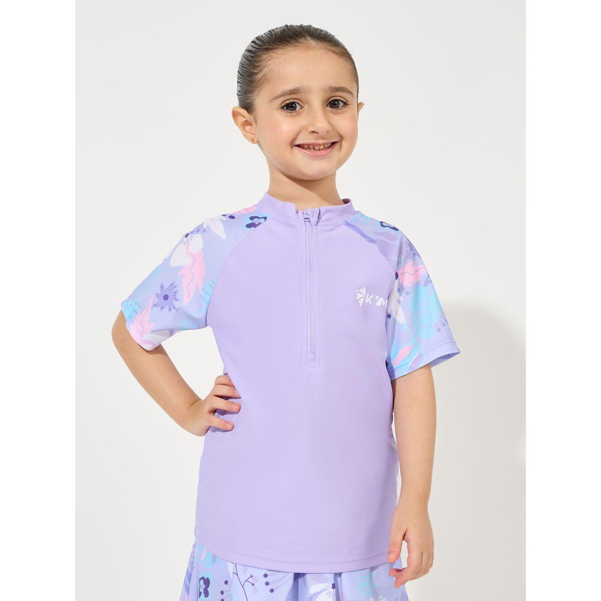 Styli Floral Raglan Sleeve Top & Quick-Drying 2in1 Skirt Swimwear Set-girls-clothing-swimwear-image-2