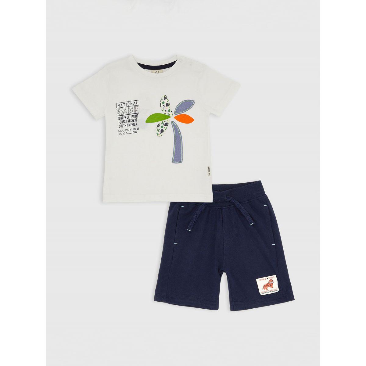 Victor and Jane X Styli  Patch Detail Printed T-Shirt & Shorts Set-boys-clothing-setsandcoords-image-1