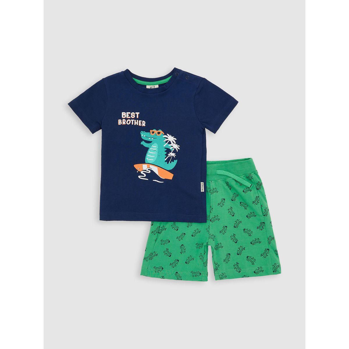 Victor and Jane X Styli  Crocodile Graphic T-Shirt & Shorts Set-boys-clothing-setsandcoords-image-1
