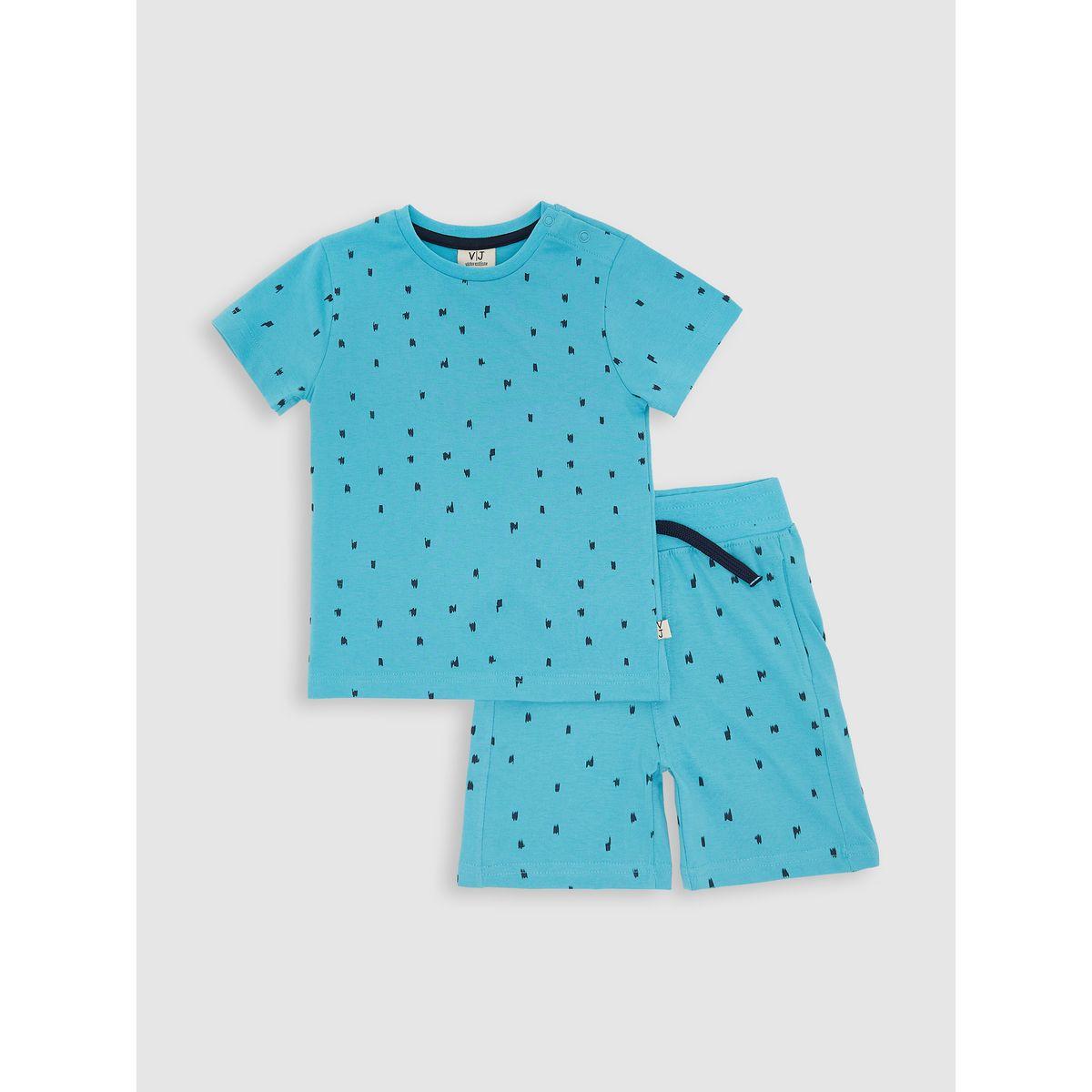 Victor and Jane X Styli  Ditsy Print Round Neck T-Shirt & Shorts Set-boys-clothing-setsandcoords-image-1