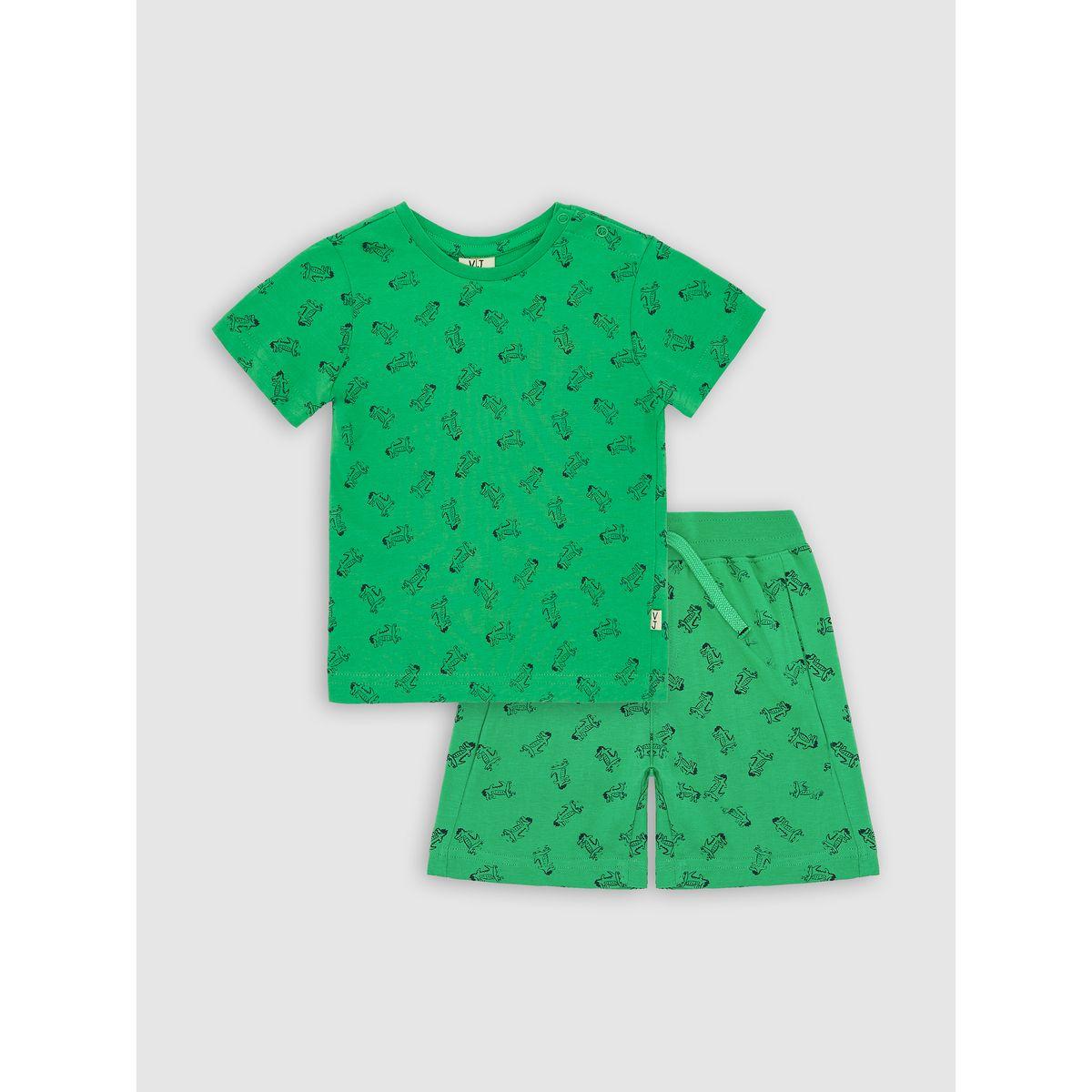 Victor and Jane X Styli  All Over Croc Print T-Shirt & Shorts Set-boys-clothing-setsandcoords-image-1