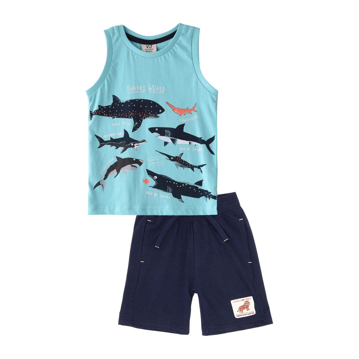Victor and Jane X Styli  Sharks Graphic Sleeveless Tank & Shorts Set-boys-clothing-setsandcoords-image-1