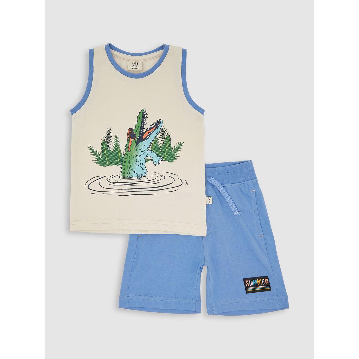 Victor and Jane X Styli  Crocodile Print Sleeveless Tank & Shorts Set-boys-clothing-setsandcoords-image-1