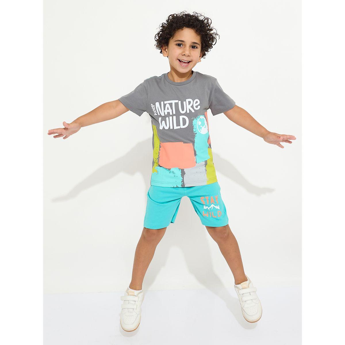 Victor and Jane X Styli  Nature Wild Graphic T-Shirt & Shorts Set-boys-clothing-setsandcoords-image-1