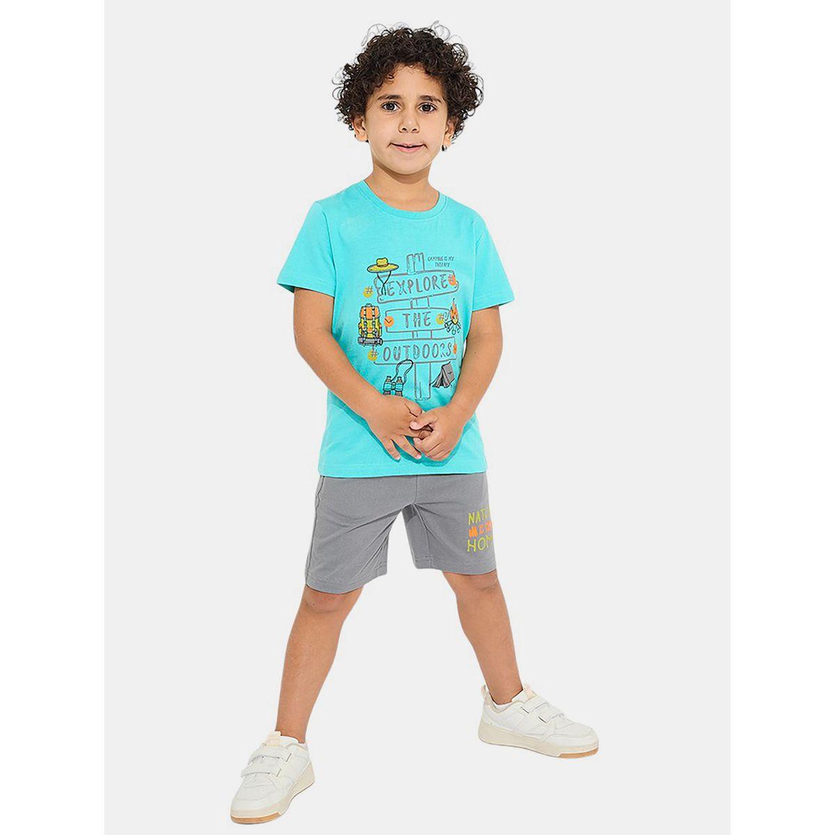 مجموعة من شورت وتيشيرت بطبعة جرافيك فيكتور آند جين × ستايلي-boys-clothing-setsandcoords-image-1