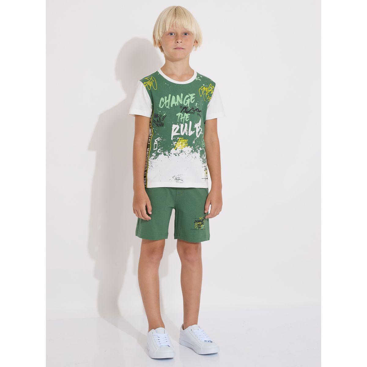 Victor and Jane X Styli  Slogan Print Cotton T-Shirt & Shorts Set-boys-clothing-setsandcoords-image-1