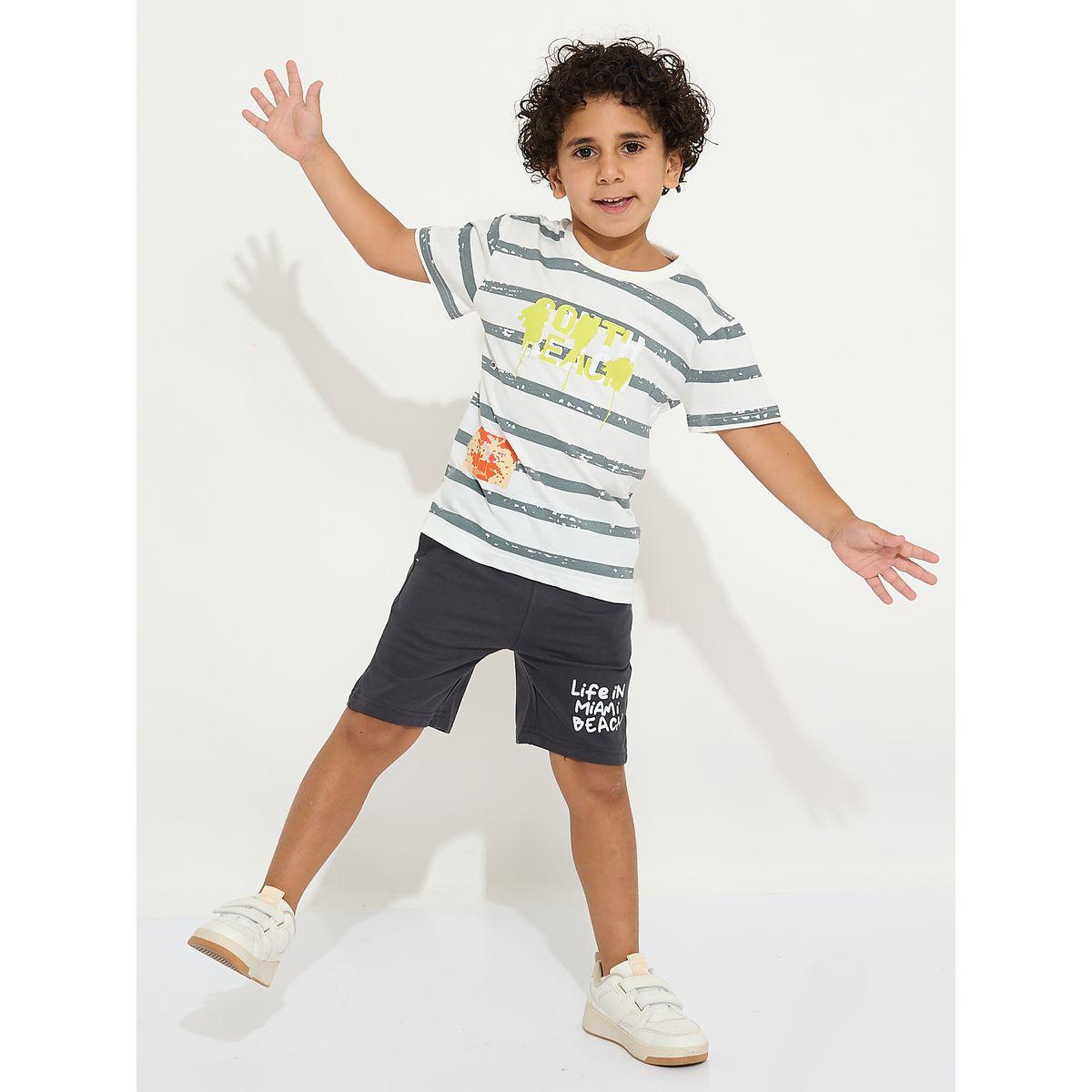 Victor and Jane X Styli  Striped Round Neck T-Shirt & Shorts Set-boys-clothing-setsandcoords-image-1