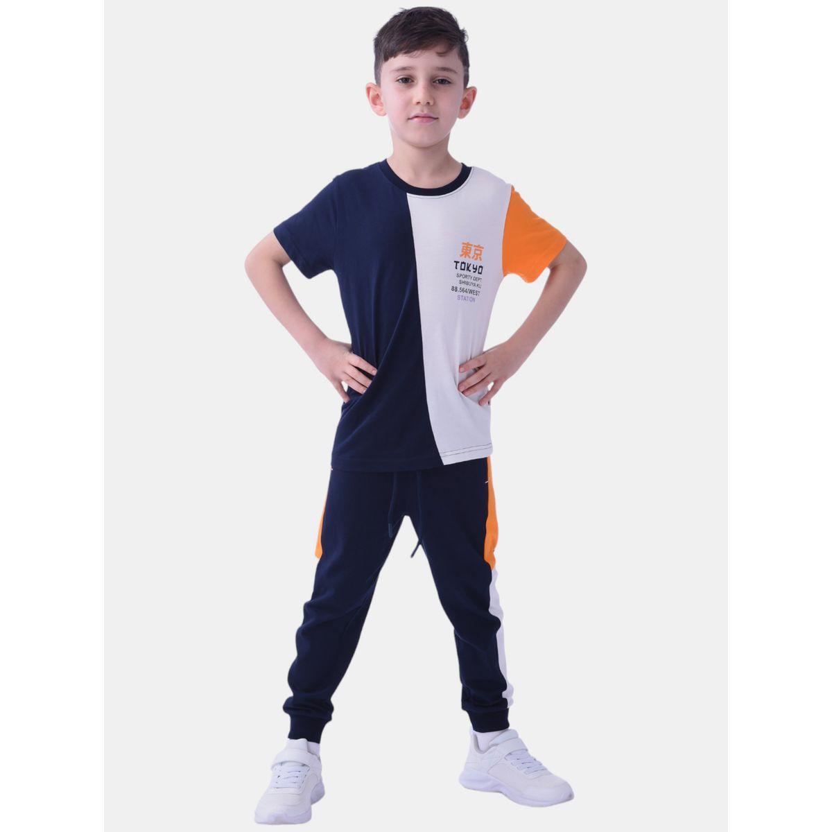 مجموعة من جوغر وتيشيرت بنمط كتل الالوان فيكتور آند جين × ستايلي-boys-clothing-setsandcoords-image-1