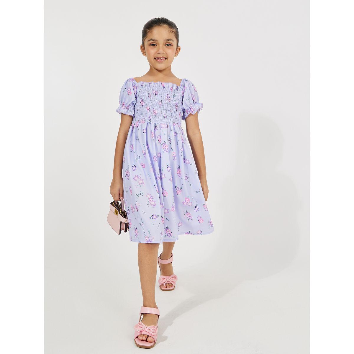 فستان بطبعة فويل وتفاصيل مزمومة-girls-clothing-dressesandjumpsuits-image-1