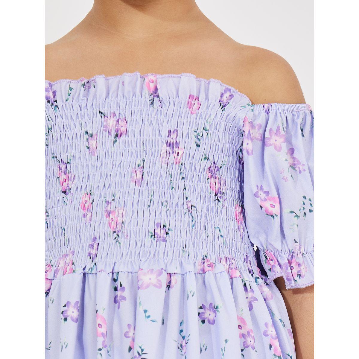 Styli Floral Print Gathered Dress-girls-clothing-dressesandjumpsuits-image-3